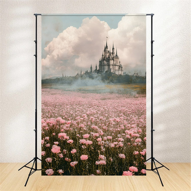 Toile de fond Printemps Château Fantaisie Prairie Rose LXX1-134