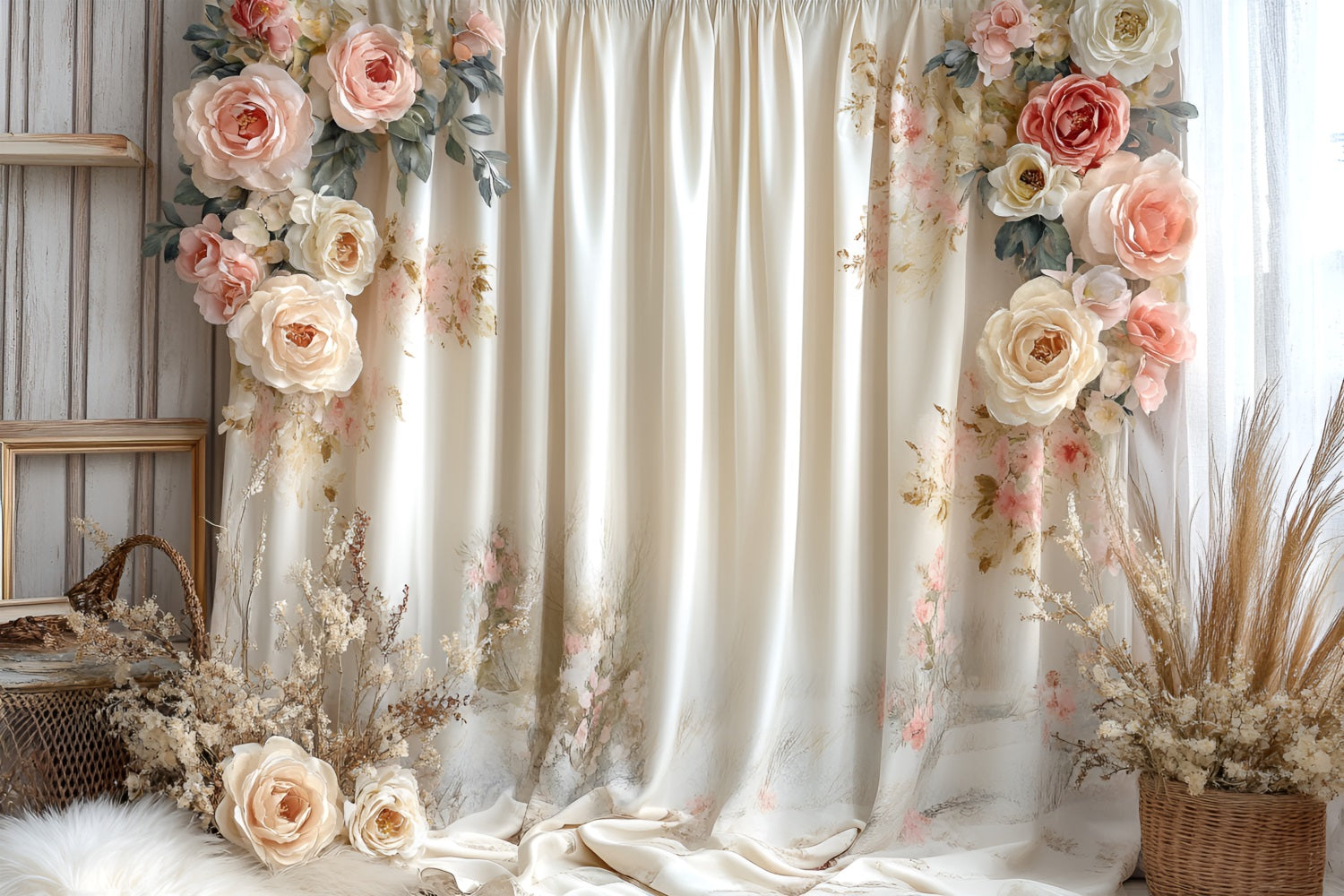 Toile de fond Printemps Rideaux Roses Inspiré Mariage LXX1-143