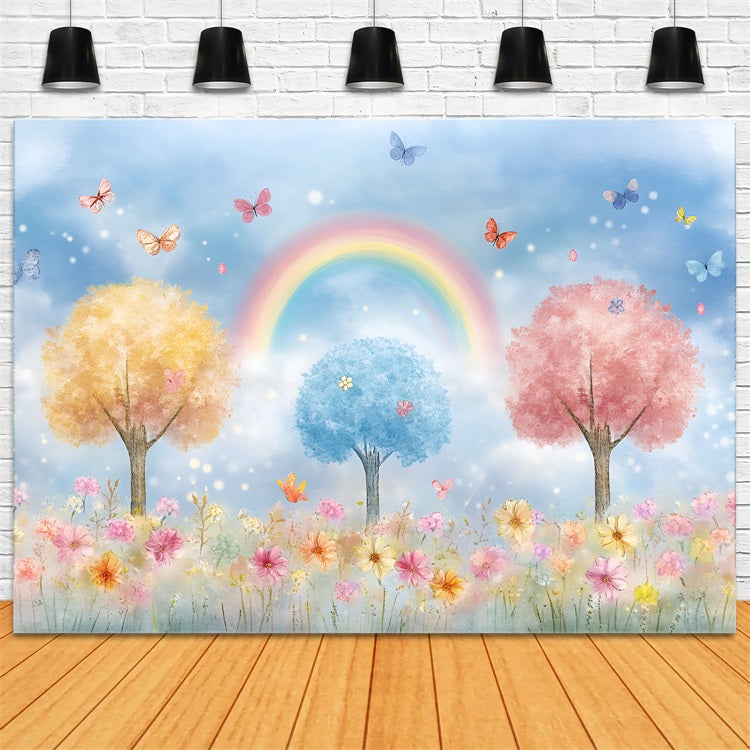 Toile de fond Printemps Fleurs Pastel Arc-en-Ciel Scène LXX1-148