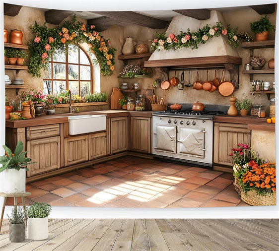 Toile de fond Printemps Cuisine Campagne Décor Fleuri LXX1-151