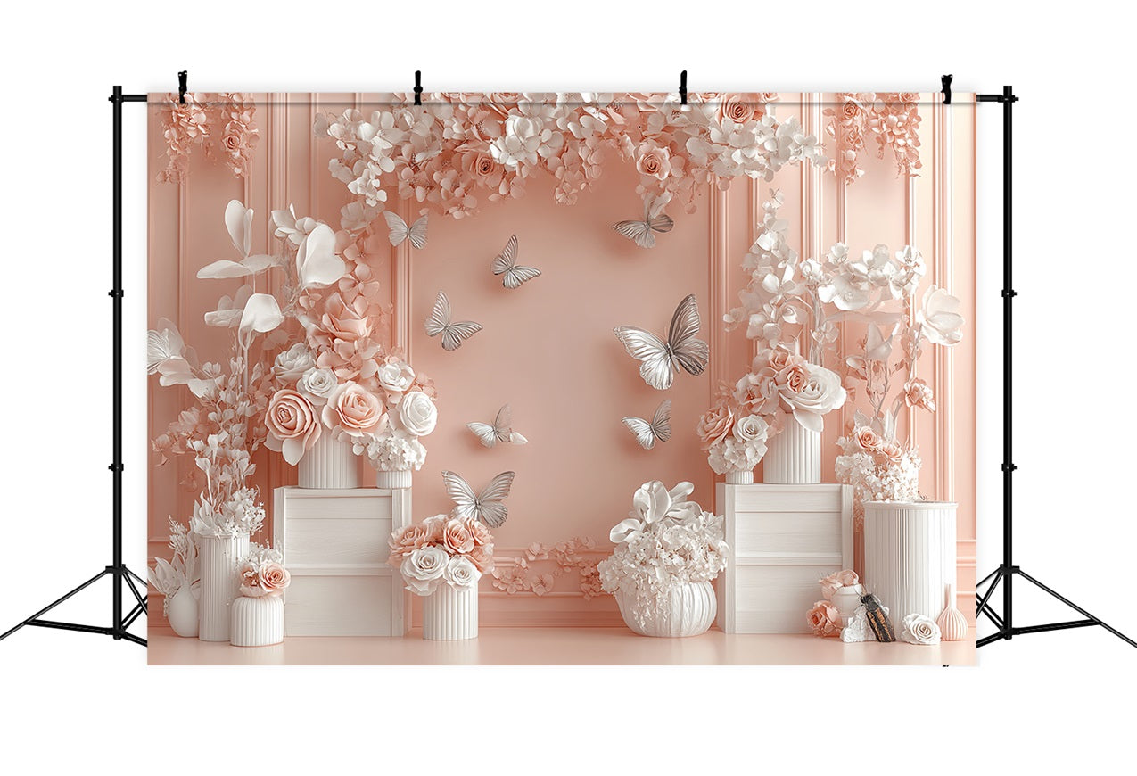 Fond Paysage Printemps Papillon Floral Rose LXX1-18