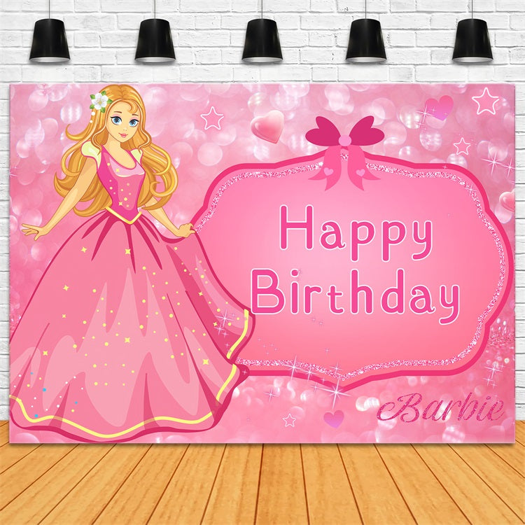 Toile de fond Anniversaire Personnalisable Barbie Étincelante Rose LXX1-203