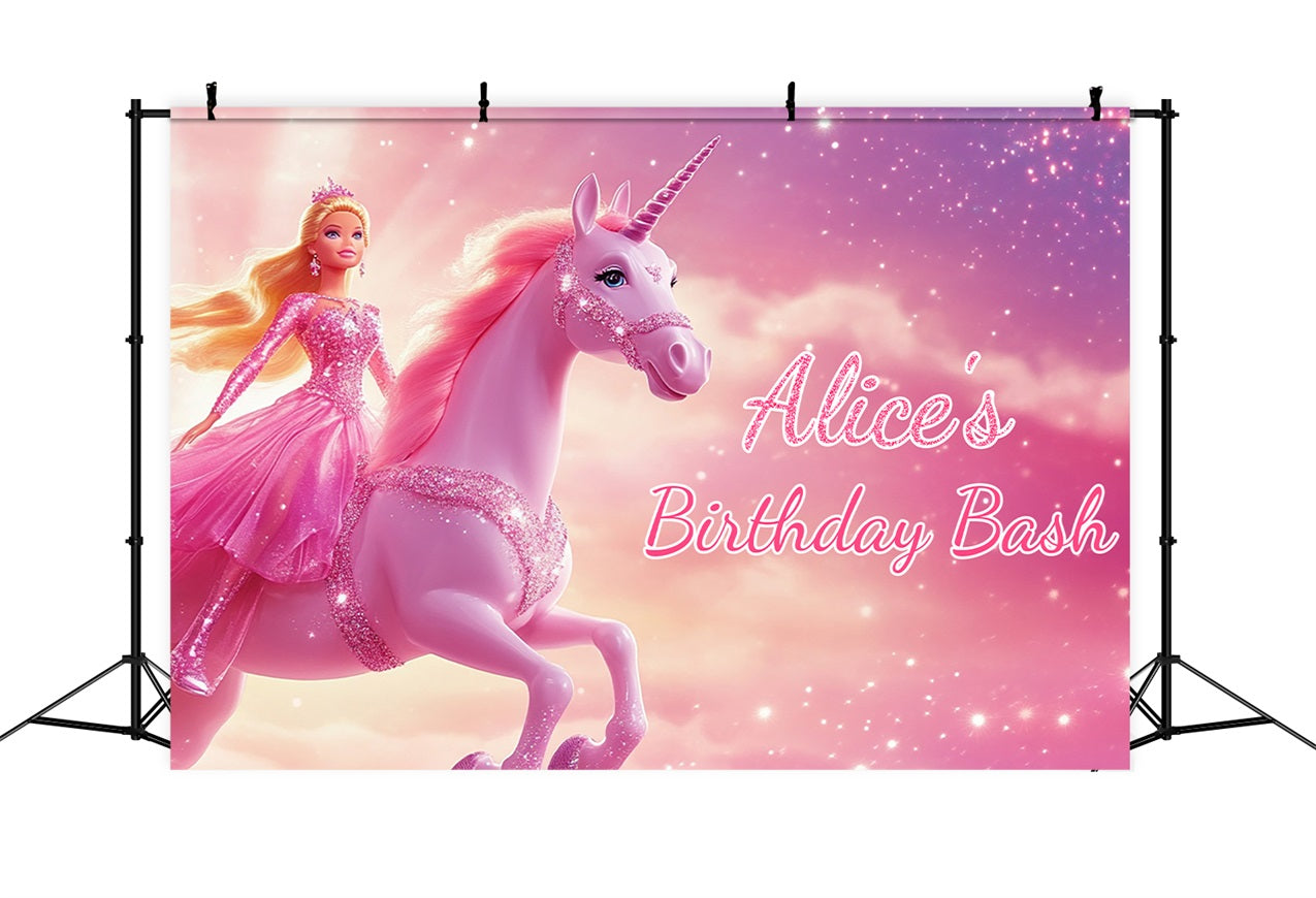 Toile de fond Anniversaire Personnalisable Barbie Alice Licorne LXX1-205