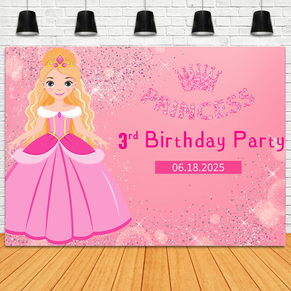 Toile de fond Anniversaire Personnalisée Barbie Pailletée Rose LXX1-206