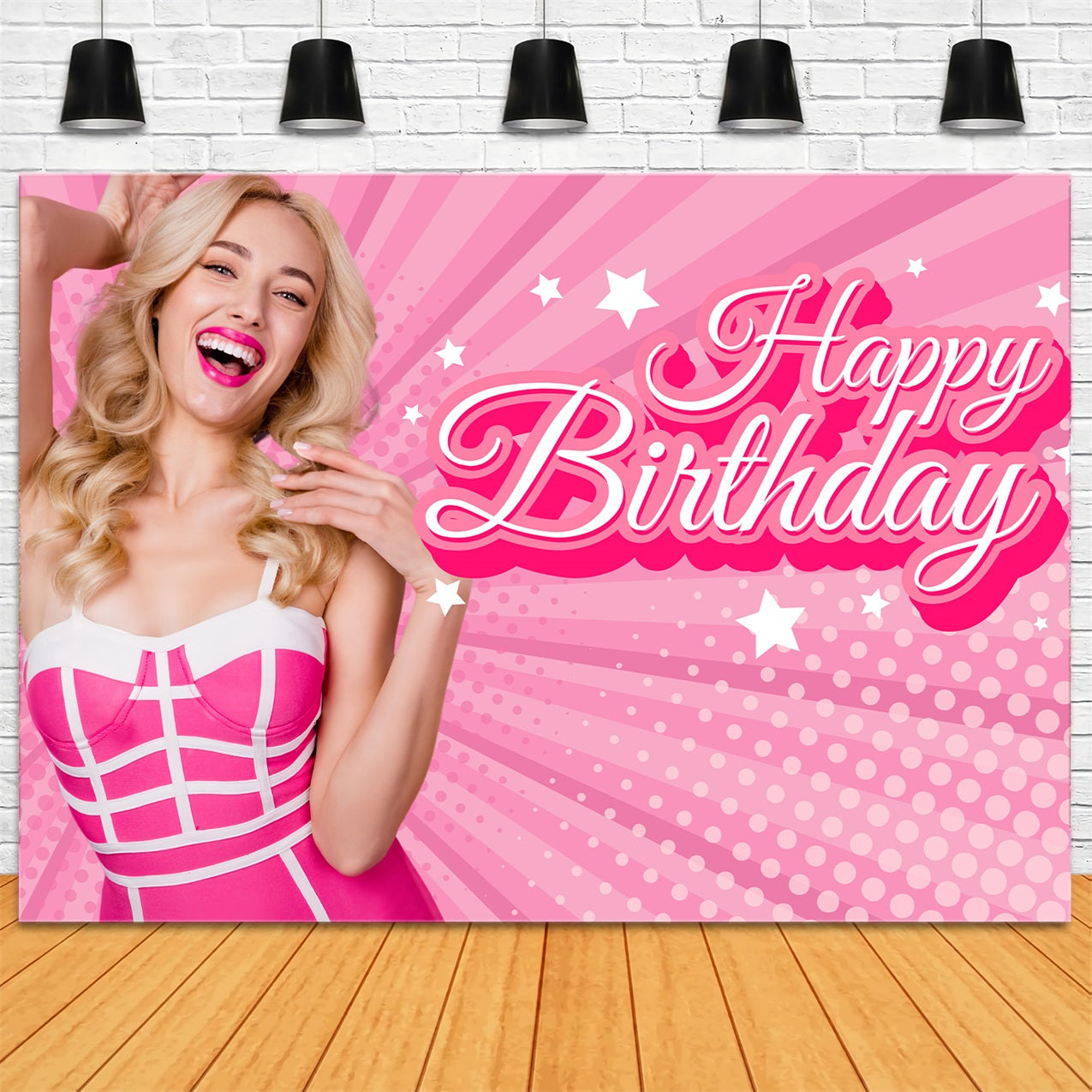 Toile de fond Joyeux Anniversaire Personnalisable Barbie Rose Célébration LXX1-211