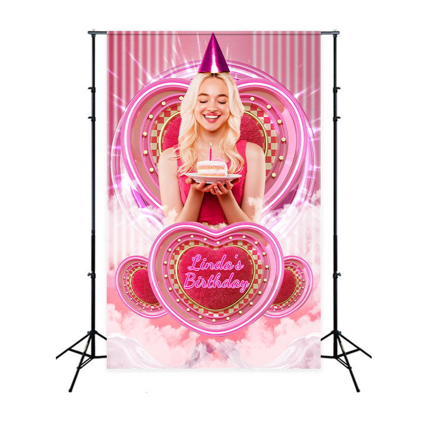 Toile de fond Anniversaire Personnalisable Barbie Rose Cœur Brillant LXX1-213