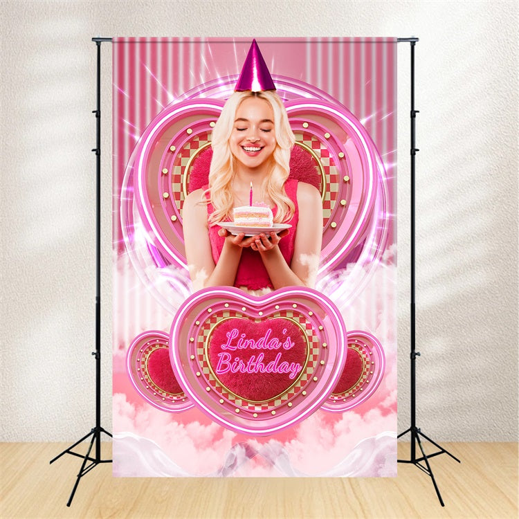 Toile de fond Anniversaire Personnalisable Barbie Rose Cœur Brillant LXX1-213