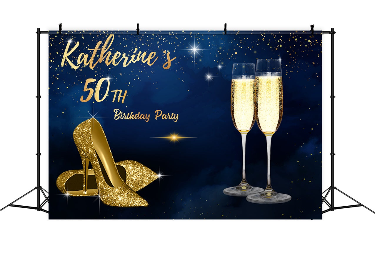 Toile de fond Anniversaire Personnalisable Talons Champagne Scintillants 50 Ans LXX1-22