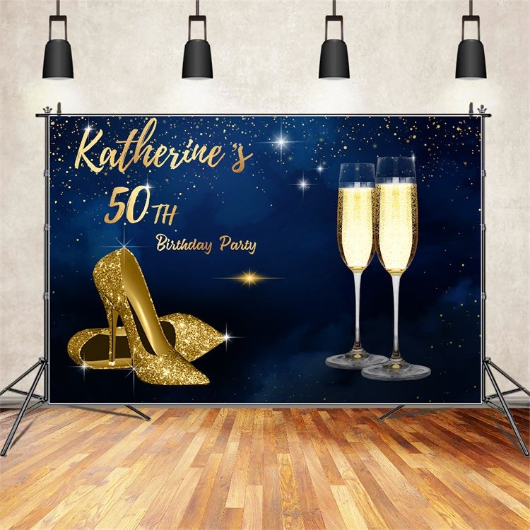 Toile de fond Anniversaire Personnalisable Talons Champagne Scintillants 50 Ans LXX1-22