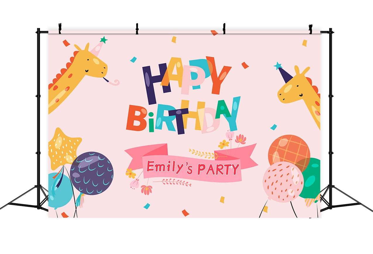 Toile de fond Ballon Anniversaire Personnalisée Girafes LXX1-221