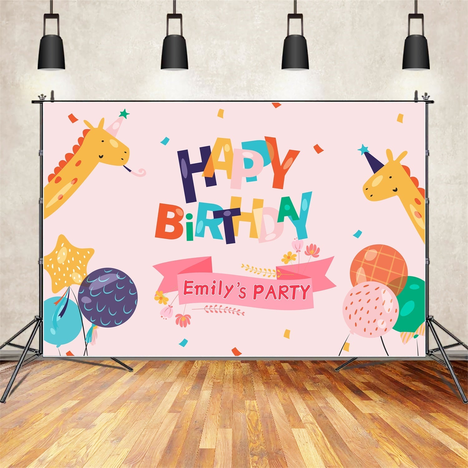 Toile de fond Ballon Anniversaire Personnalisée Girafes LXX1-221