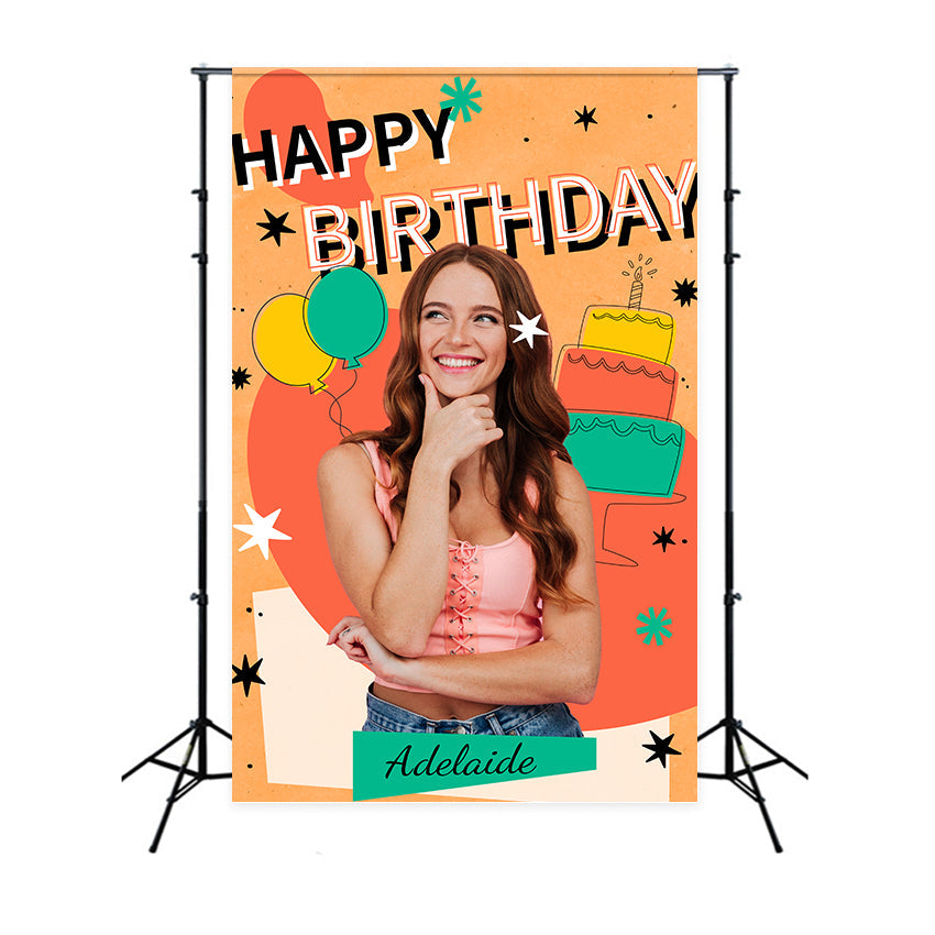 Toile de fond Ballon Anniversaire Personnalisée Colorés Gâteau LXX1-226