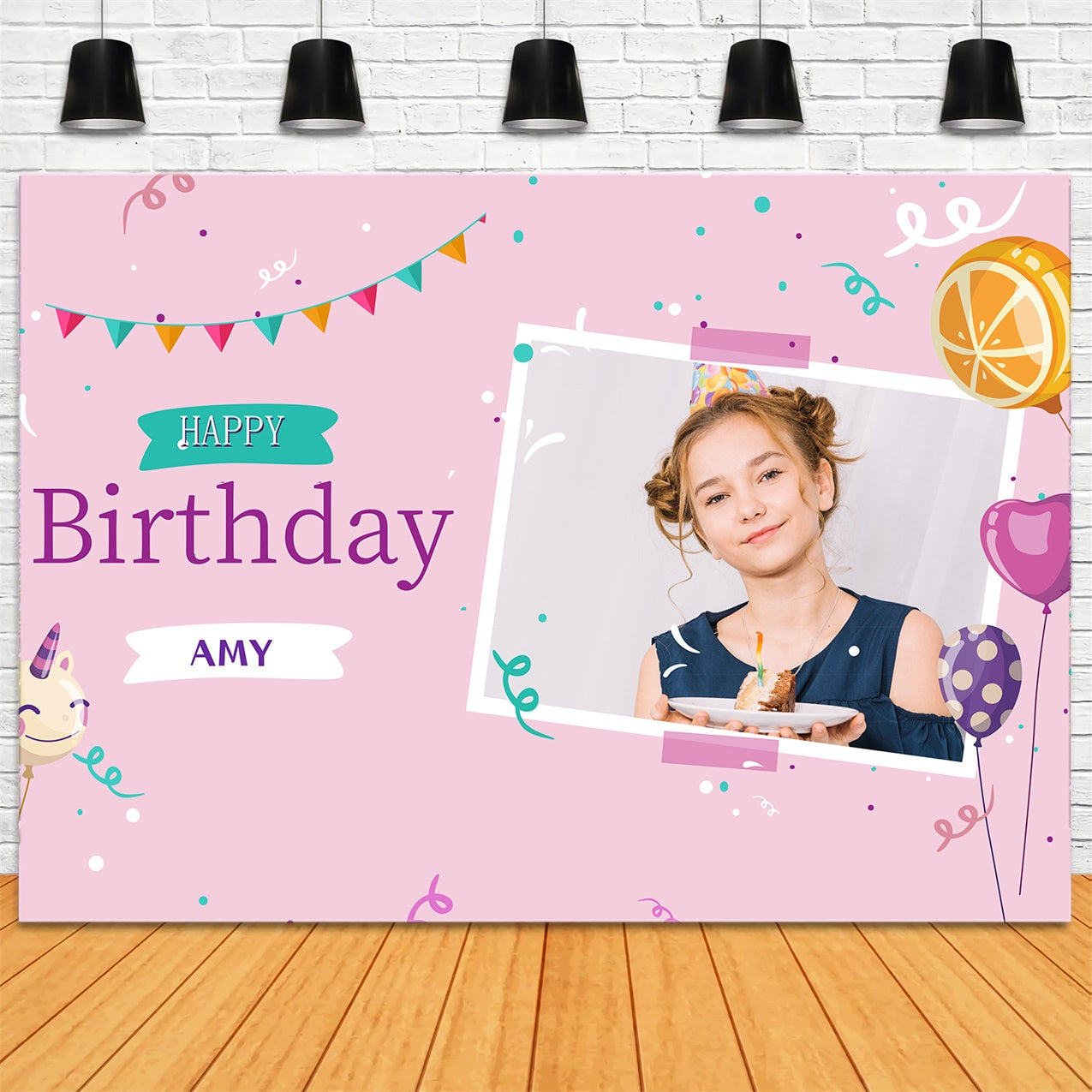 Toile de fond Anniversaire Personnalisable Célébration Fête Pastel LXX1-243