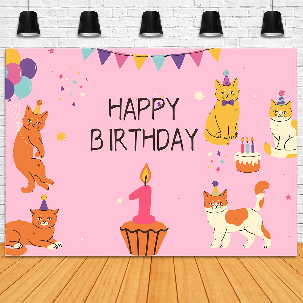 Fond Anniversaire Personnalisable 1er Anniversaire Fête Chats Ballons LXX1-245