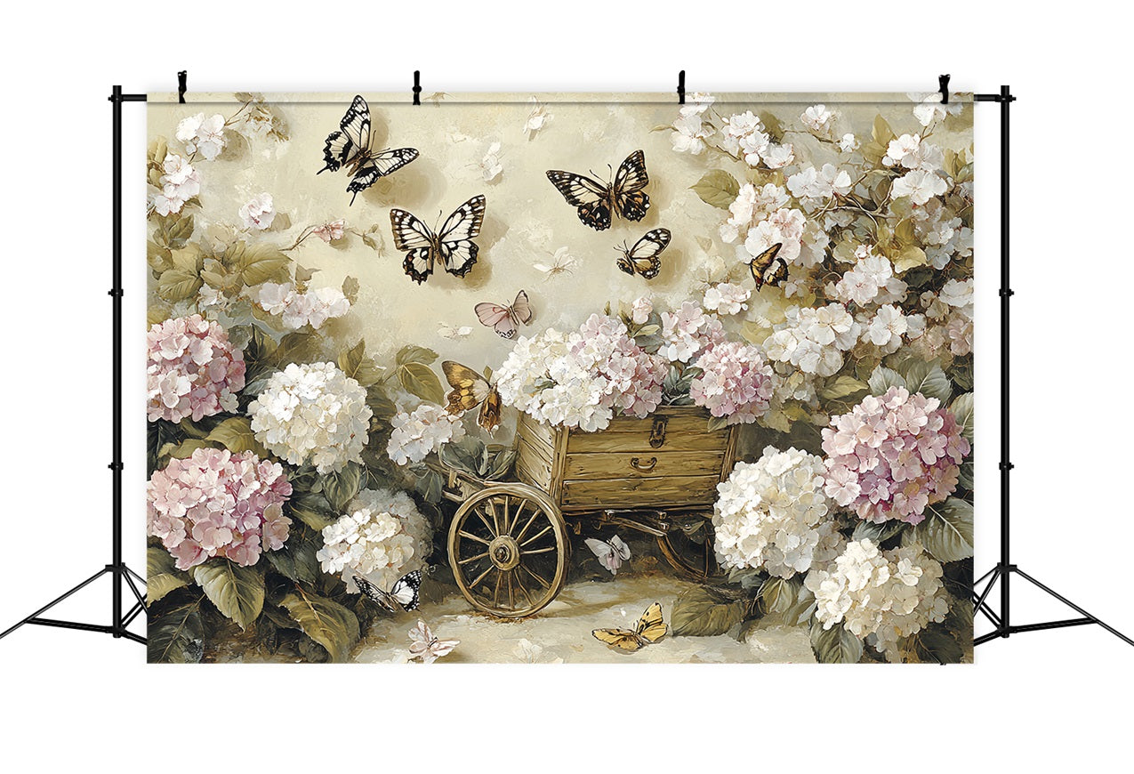 Toile de fond Printemps Chariot Floral Papillon Vintage LXX1-3