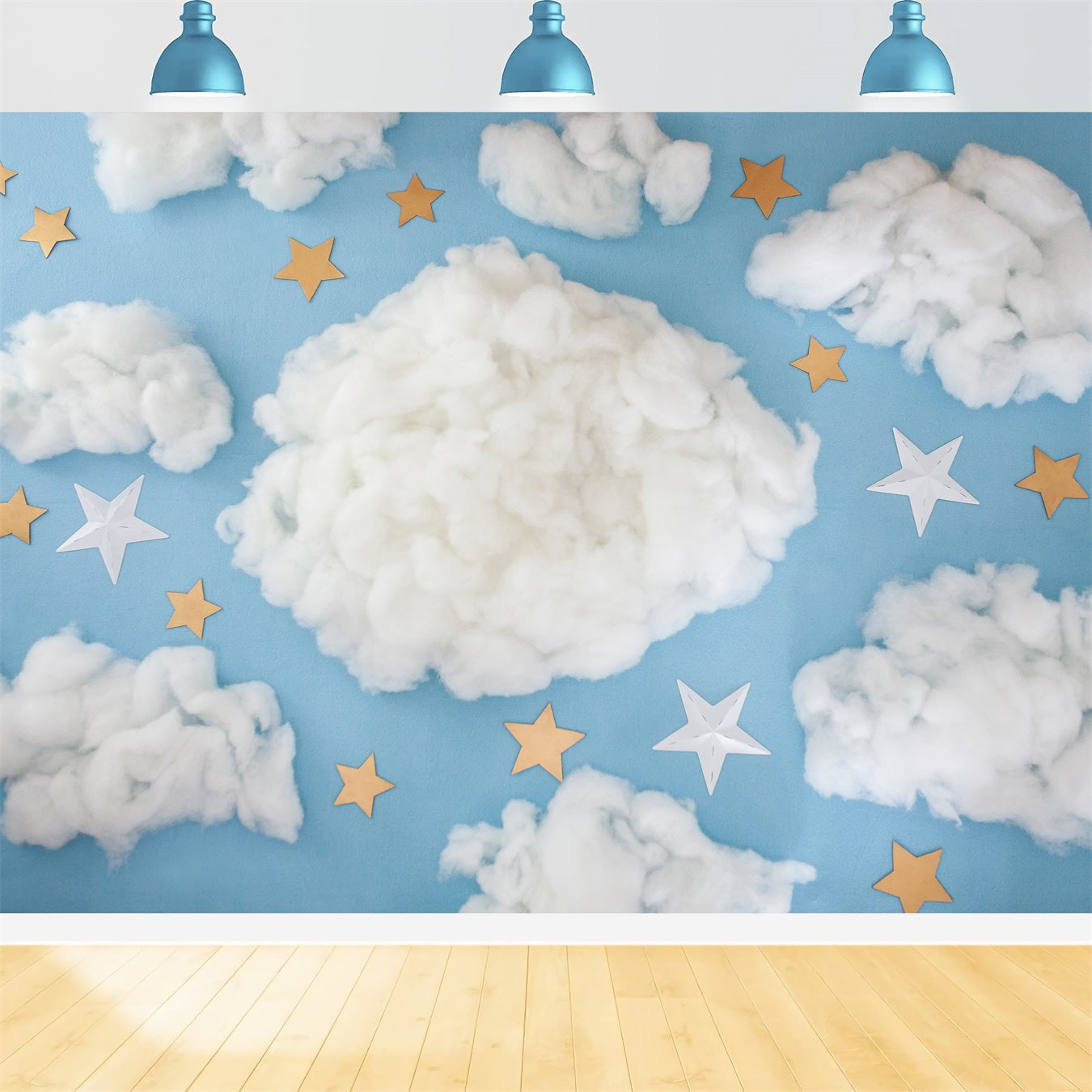 Toile de fond Ciel Bleu Étoilé Nuages Cotonneux LXX1-342