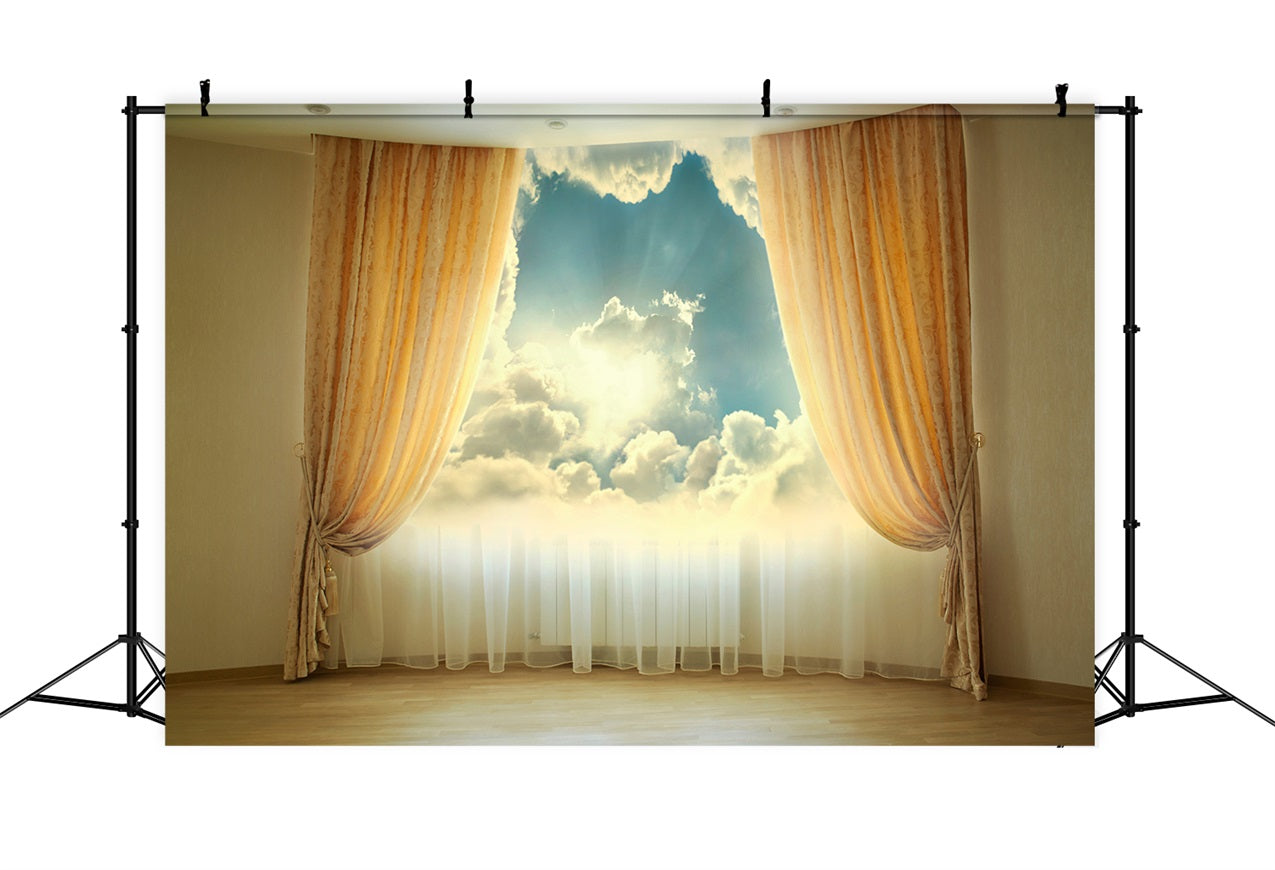 Toile de fond Ciel Nuages Vue Rideaux Luxueux LXX1-348