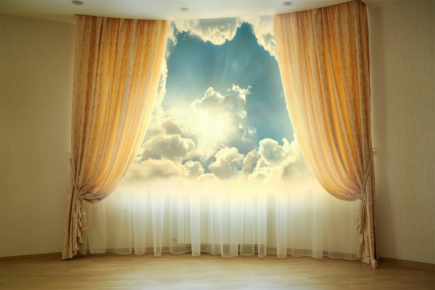 Toile de fond Ciel Nuages Vue Rideaux Luxueux LXX1-348