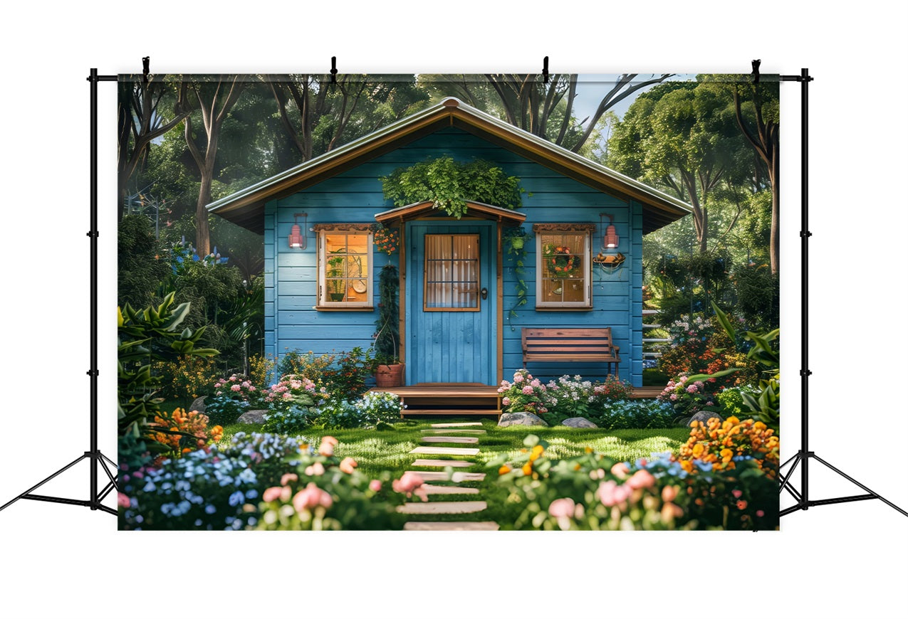 Fond Photo Printemps Cottage Jardin Bleu LXX1-56