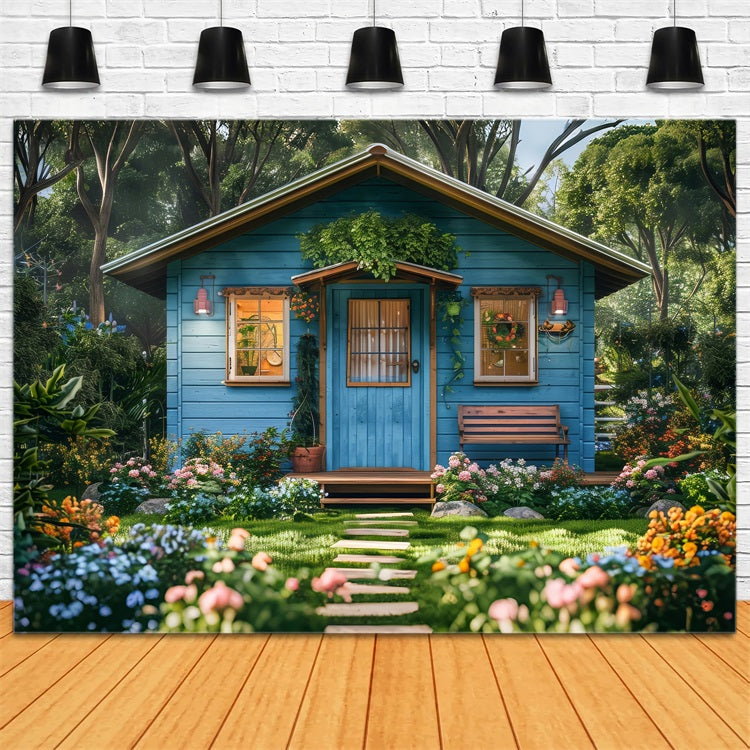 Fond Photo Printemps Cottage Jardin Bleu LXX1-56