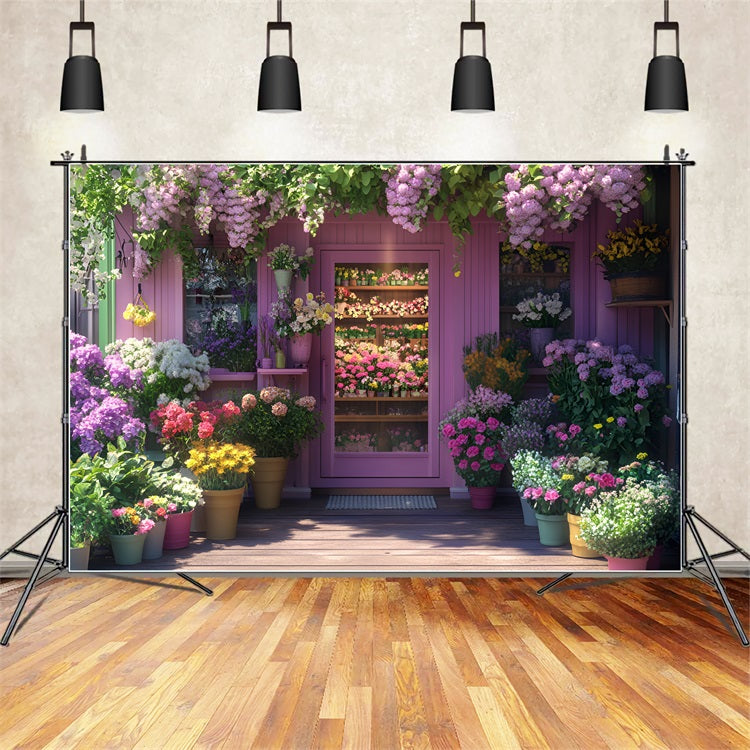 Fond Photo Printemps Entrée Boutique Fleurs Violettes LXX1-64