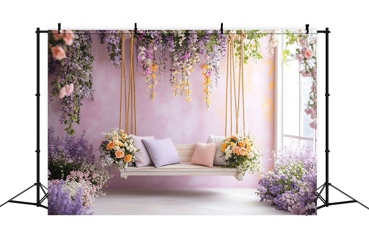 Toile de fond Printemps Balançoire Fleurs Violettes LXX1-66