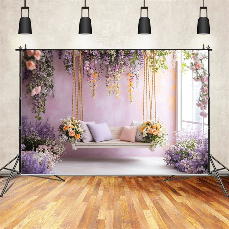 Toile de fond Printemps Balançoire Fleurs Violettes LXX1-66