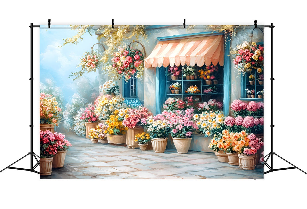 Fond Photo Printemps Cottage Boutique Fleurs Bleues LXX1-68