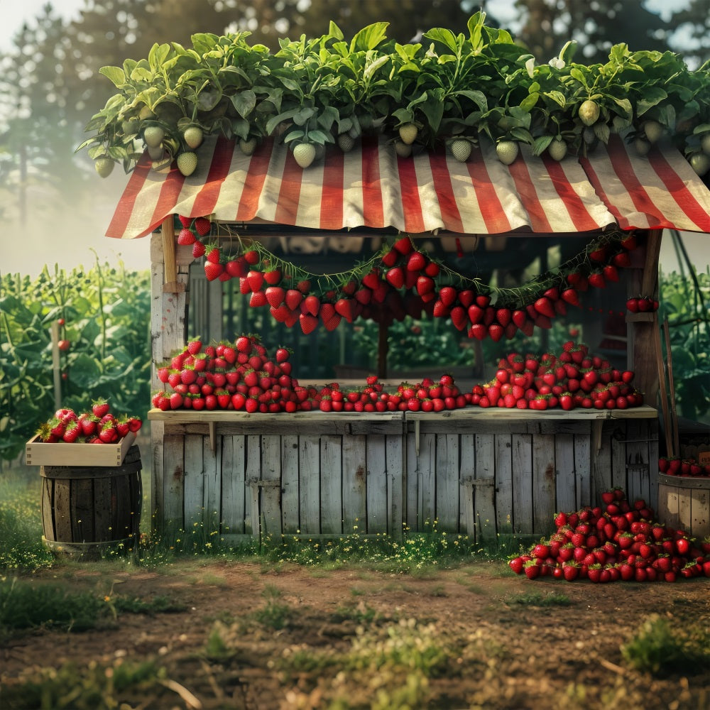 Fond Photo Printemps Fraises Étal Fermier Rustique LXX1-81