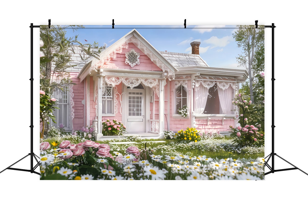 Fond Photo Printemps Cottage Rose Jardin Fleuri Photographie LXX1-89