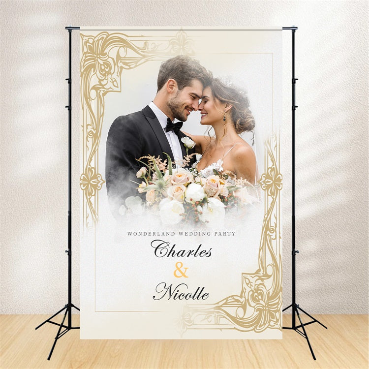 Toile de fond Mariage Personnalisée Cadre Doré Intemporel LXX2-130