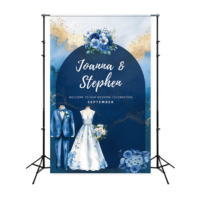 Toile de fond photobooth mariage personnalisé Jardin Bleu Serein LXX2-131