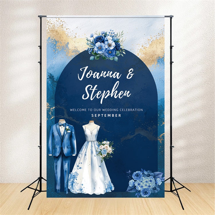 Toile de fond photobooth mariage personnalisé Jardin Bleu Serein LXX2-131