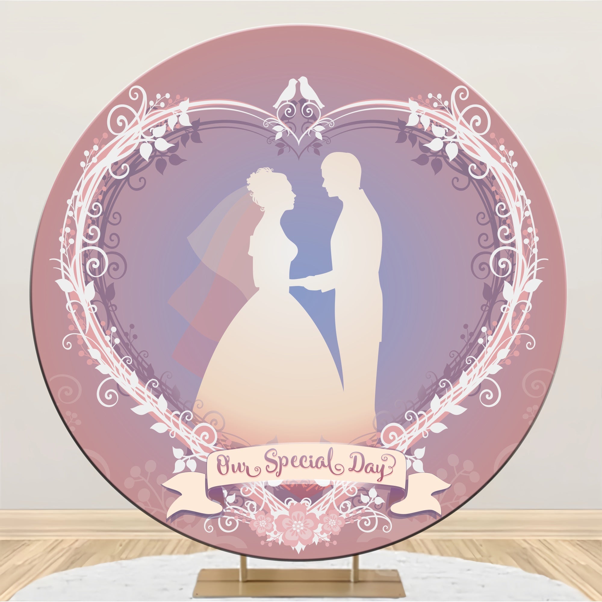 Toile de Fond Ronde Mariage Silhouette Cœur Romantique LXX2-155