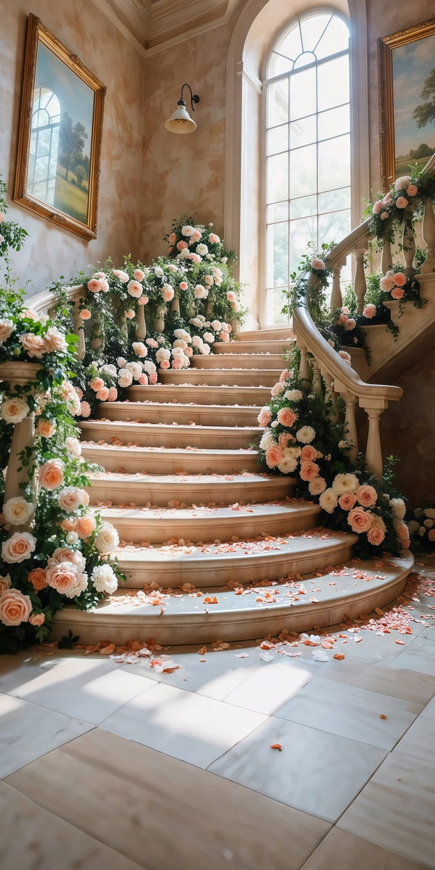 Toile de fond Sweep Printemps Escalier Romantique Élégance Florale LXX2-277