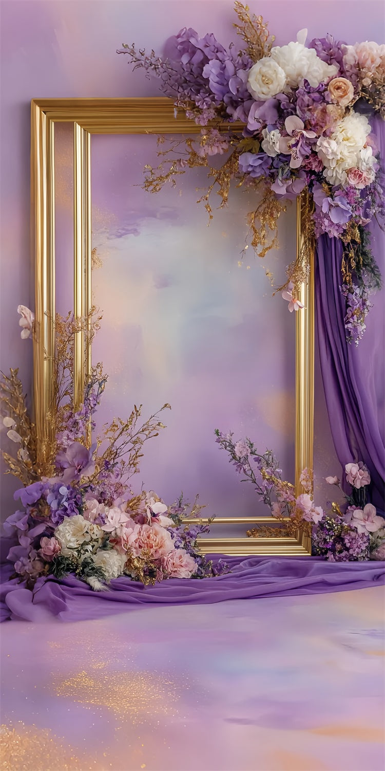 Toile de fond Sweep Florale Cadre Doré Élégant Fleurs Violettes LXX2-282