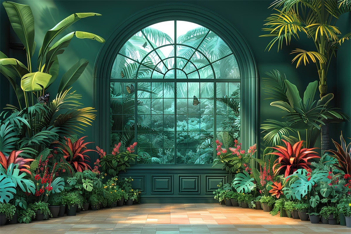 Fond Photo Printemps Jardin Tropical Luxuriant Fenêtre LXX2-31