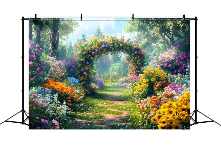 Fond Photo Printemps Fleurs Colorées Chemin Ensoleillé LXX2-34