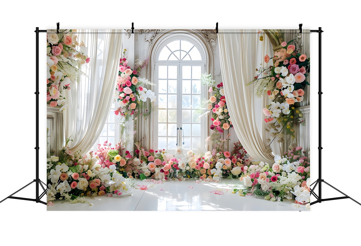 Toile de fond Printemps Rose Épanouie Fenêtre Élégante LXX2-38