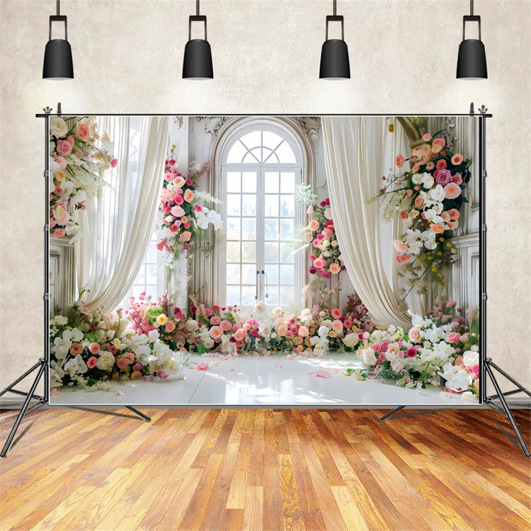 Toile de fond Printemps Rose Épanouie Fenêtre Élégante LXX2-38