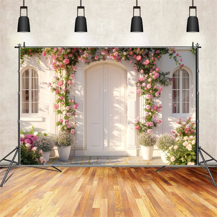 Fond Photo Printemps Porte Blanche Rose Épanouie LXX2-39