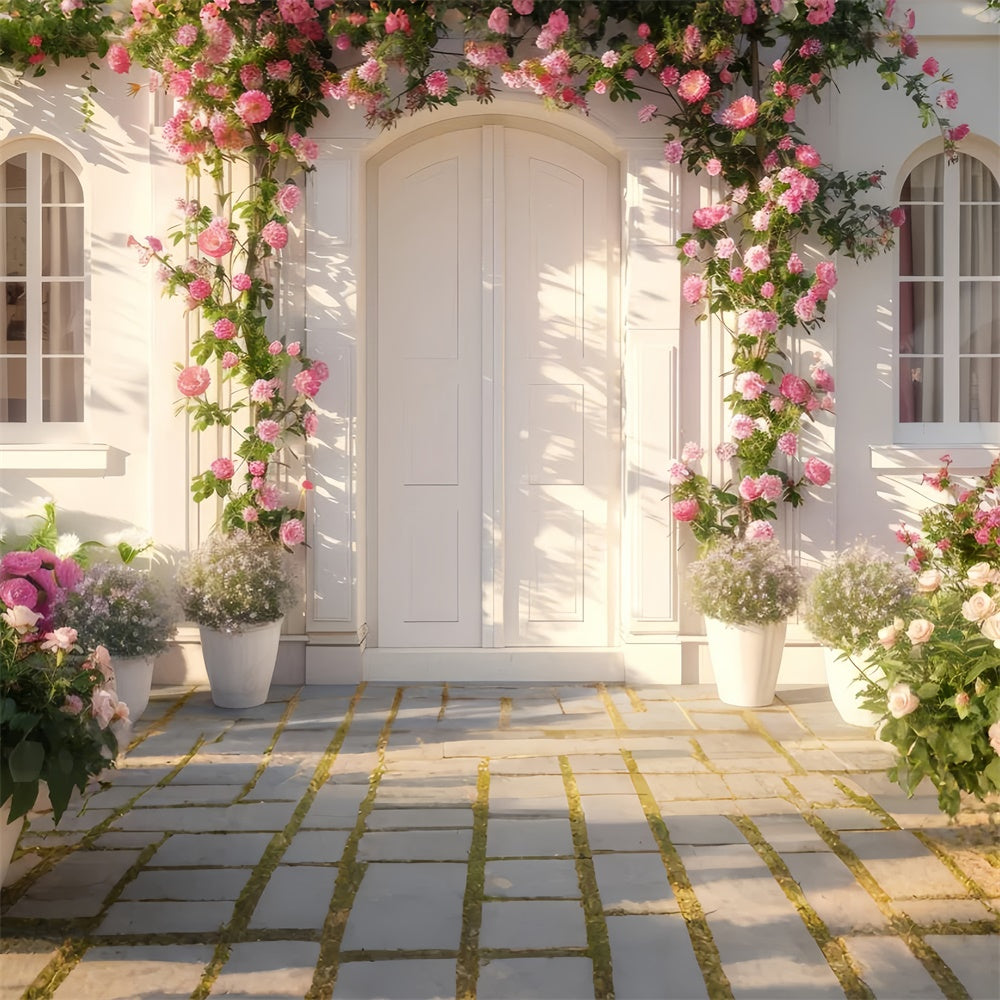 Fond Photo Printemps Porte Blanche Rose Épanouie LXX2-39