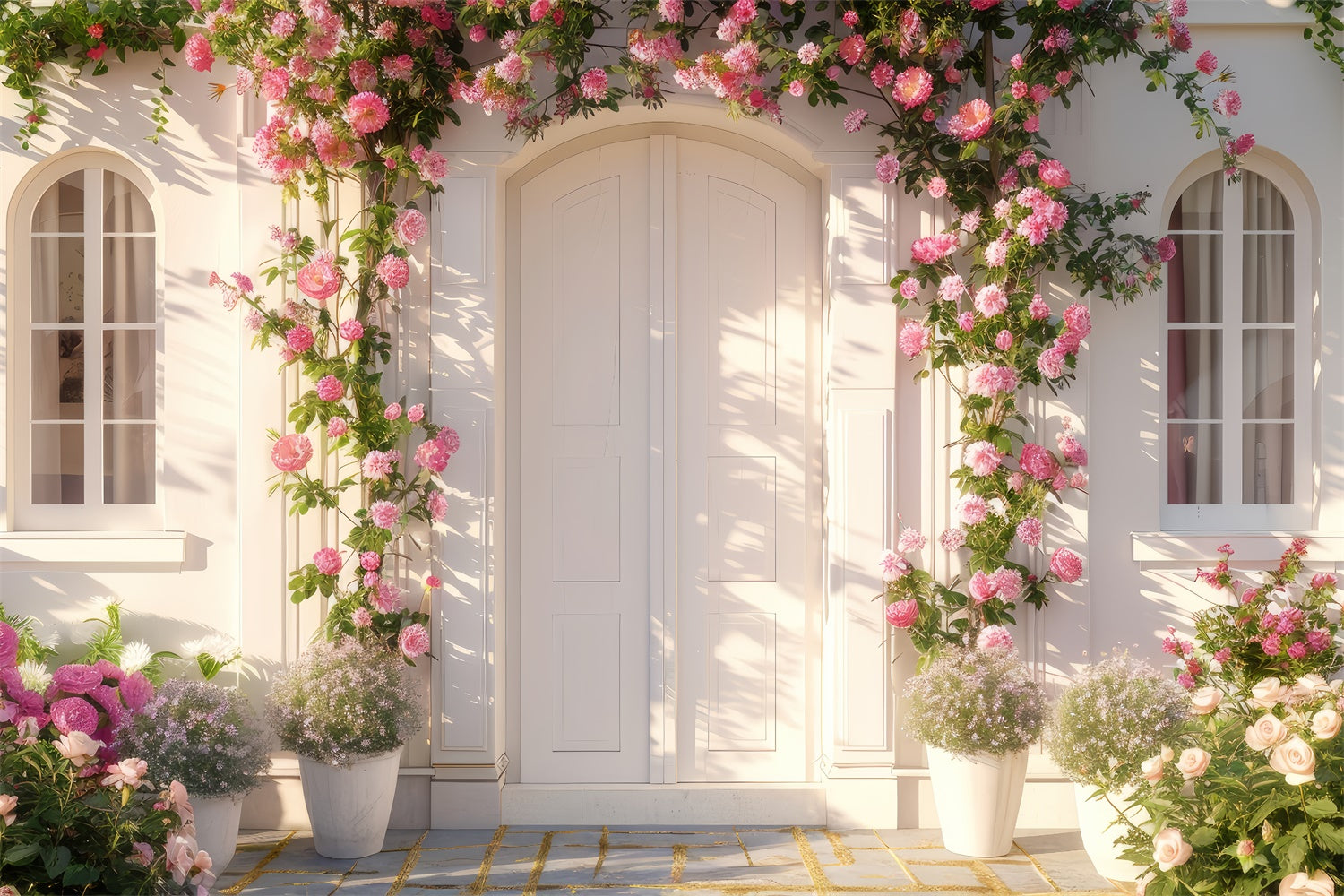 Fond Photo Printemps Porte Blanche Rose Épanouie LXX2-39