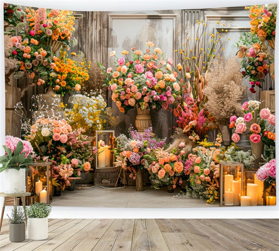 Fond Photo Printemps Vintage Floral Romantique Lumières de Bougies LXX2-56