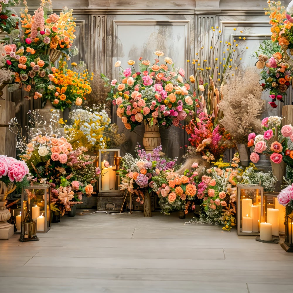 Fond Photo Printemps Vintage Floral Romantique Lumières de Bougies LXX2-56