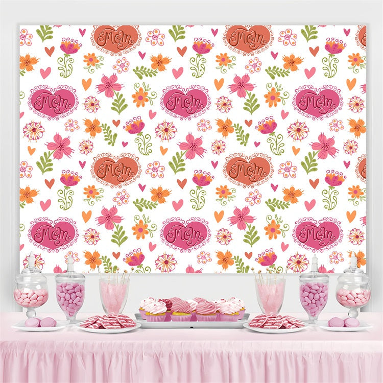Toile de fond Fête des Mères Personnalisable Cœur Fleuri Mignon LXX3-78