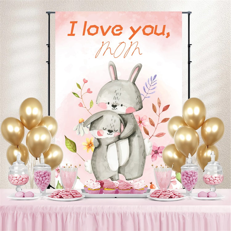 Toile de fond Fête des Mères Personnalisable Adorable Lapin Fleuri LXX3-88