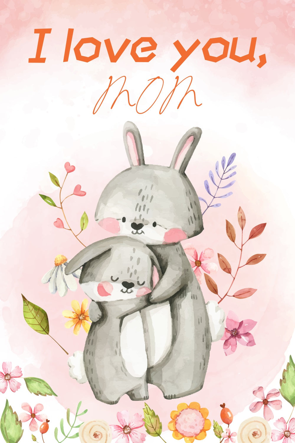 Toile de fond Fête des Mères Personnalisable Adorable Lapin Fleuri LXX3-88