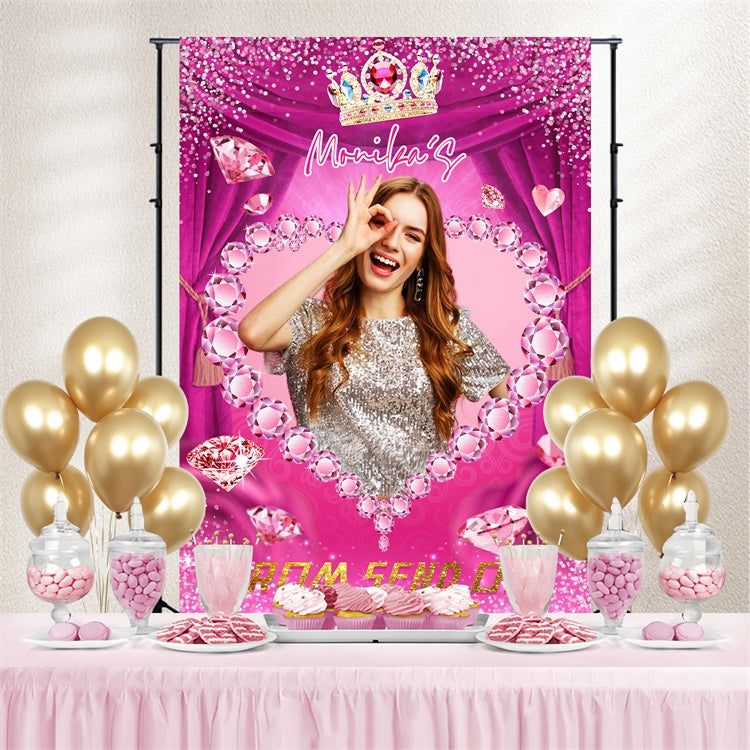 Toile de fond de bal Personnalisable Couronne Diamant Rose LXX4-139