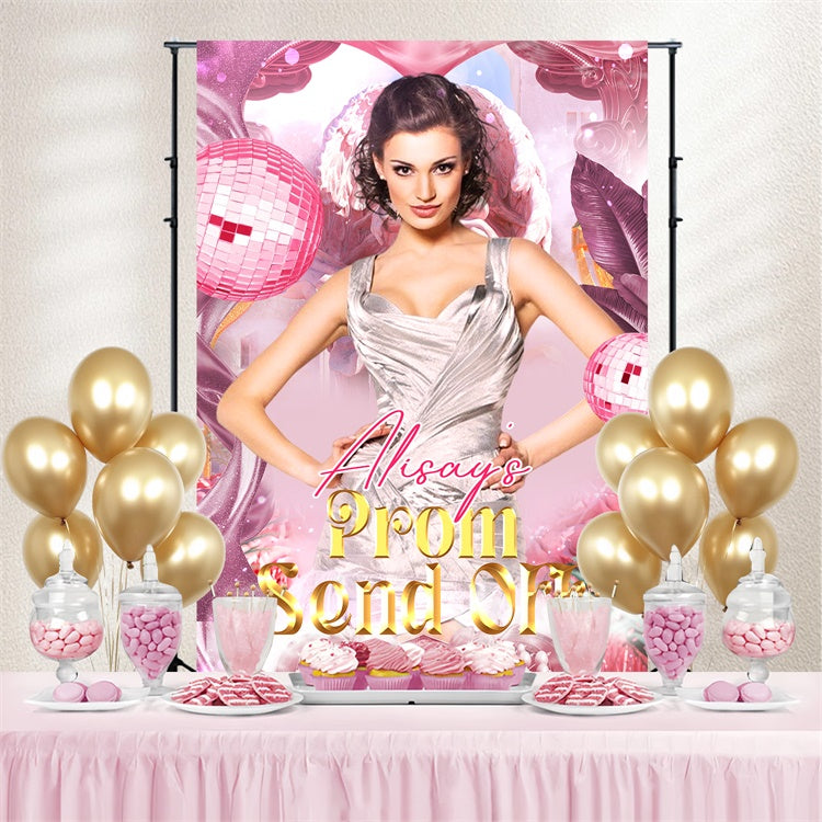 Toile de fond photo de bal Personnalisable Disco Rose Rétro LXX4-141